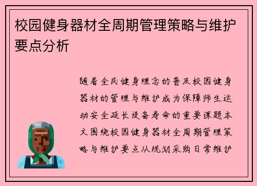 校园健身器材全周期管理策略与维护要点分析