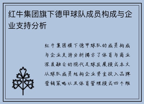 红牛集团旗下德甲球队成员构成与企业支持分析